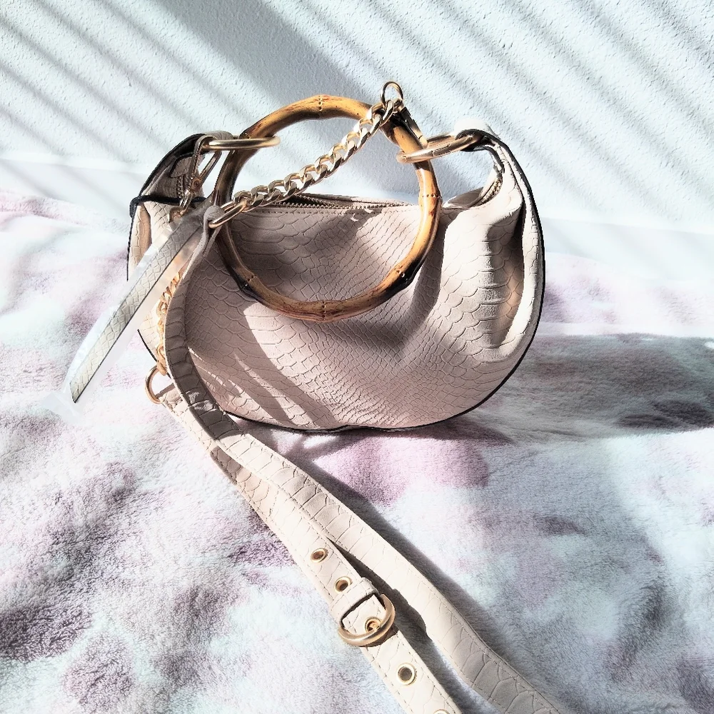 Jessica Simpson Cream Shoulder Bag with Bamboo Handle